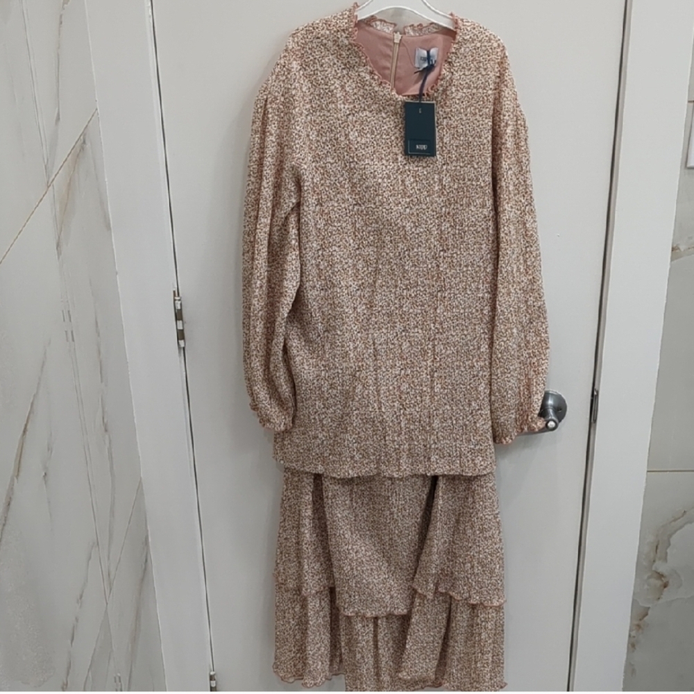 NWT Kipp Elegant Long-Sleeve Tiered Two Piece Coord Skirt Set XS-S